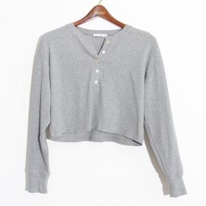 WILFRED FREE Women’s Mavis Ribbed Cropped Long Sleeve Henley Grey
